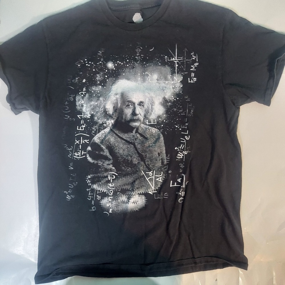 Albert Einstein Black T Shirt Short Sleev Medium  Mathmatics Y2k Grunge Hip Hop‎